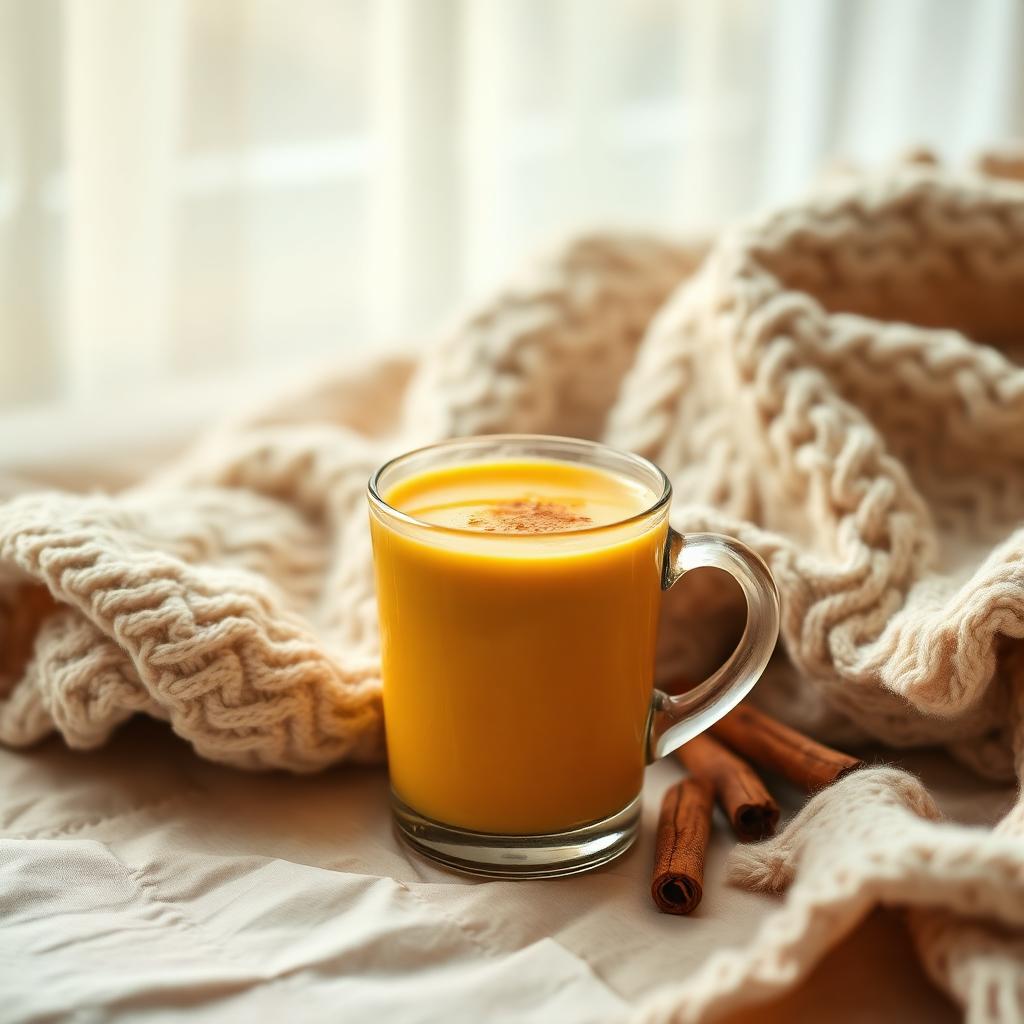 A golden turmeric latte in a ceramic mug with cinnamon