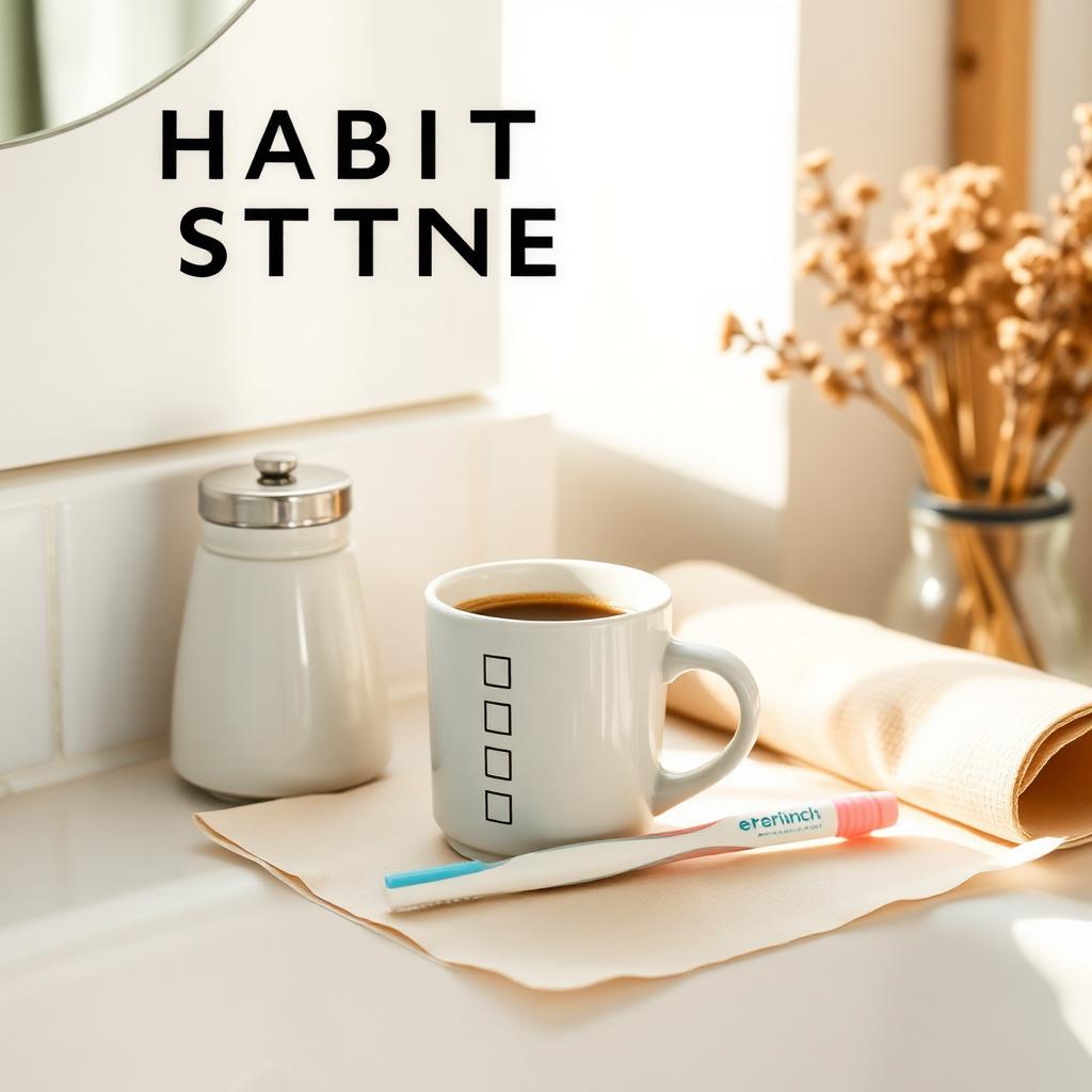 A habit stacking chart attached to a morning routine scene