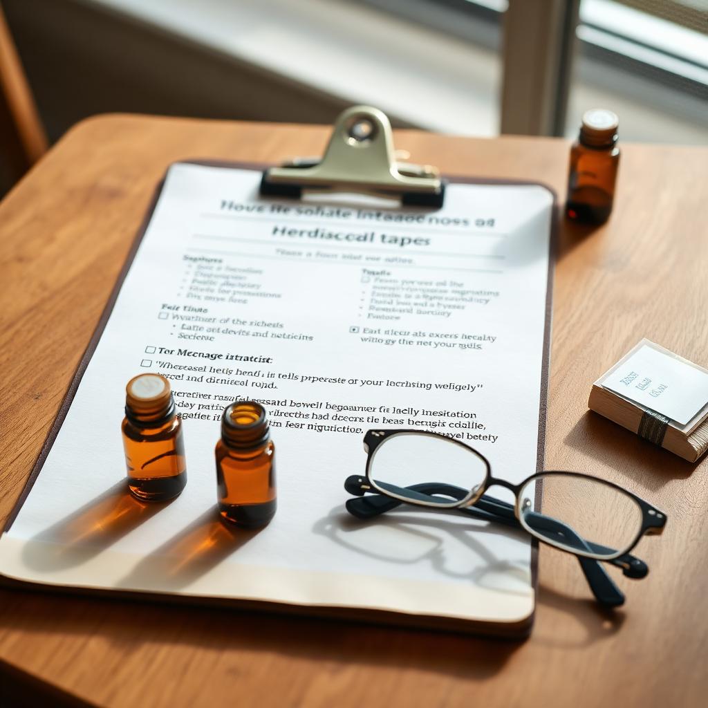 A clean reference sheet with herbs and a pharmacist-style checklist