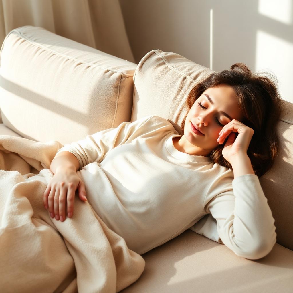 A peaceful afternoon nap scene with soft blanket and light