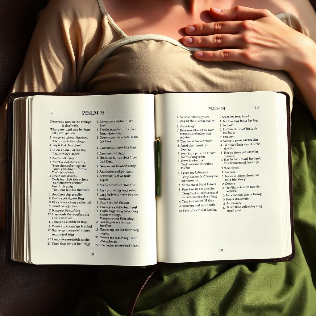 Green pastures visual with an open Bible and a resting figure