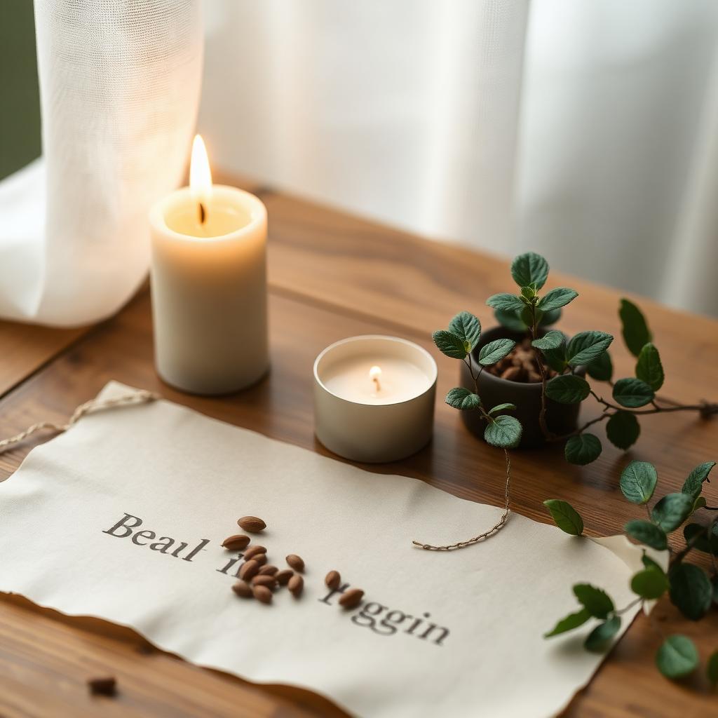 A sunrise ritual with a journal, candle and fresh flowers