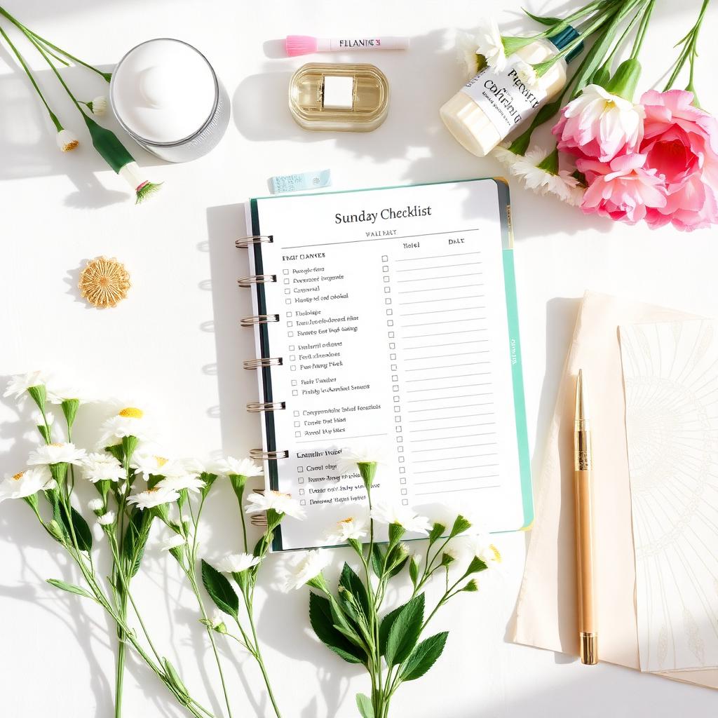 A Sunday reset checklist with laundry, meal prep and rest blocks