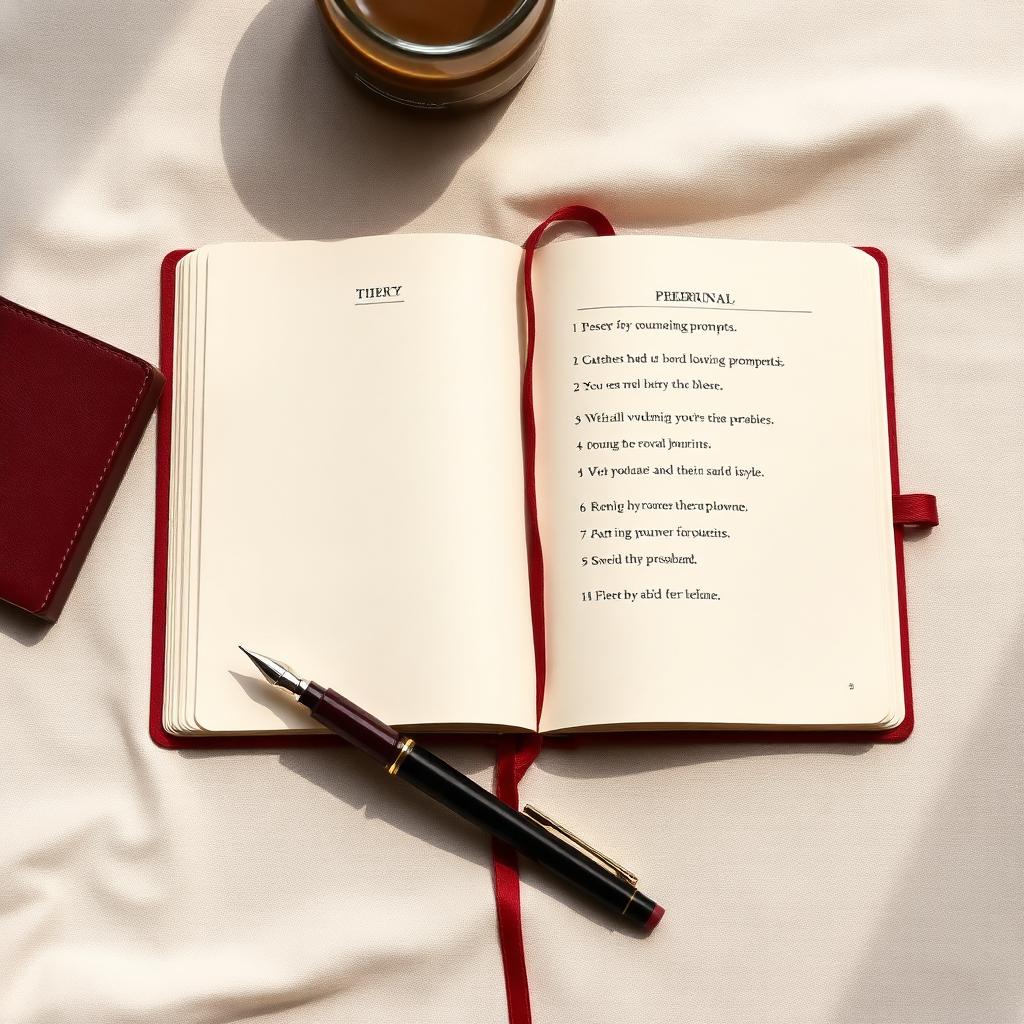 Thirty journaling prompts spread across a desk with candles