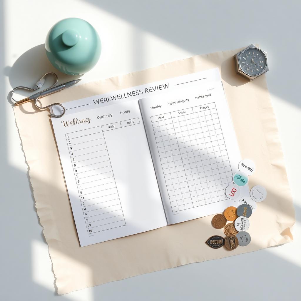 A weekly wellness review template with habit trackers